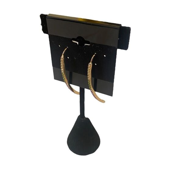 New York & Co. Multi-Colored Pave Crystal Curved Drop Earrings. - Picture 3 of 5